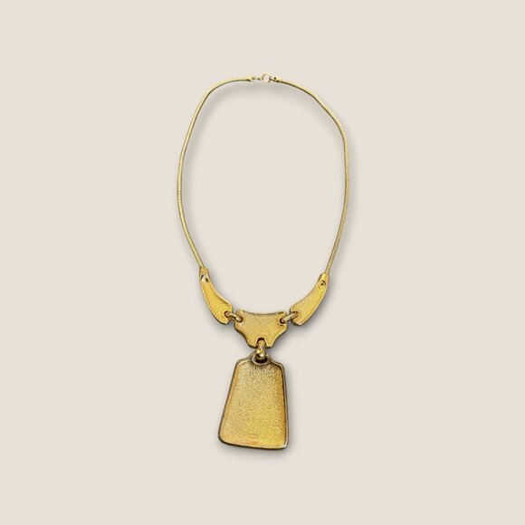 Vintage Thailand Enamel Necklace Gold Black Geometric Pendant 16" - Picture 3 of 3